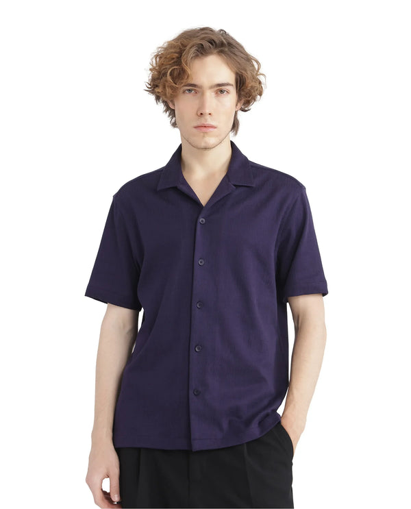 Rare Rabbit Men Kelos-Ss Dark Purple Short Sleeve Collared Neck Plain Shirt