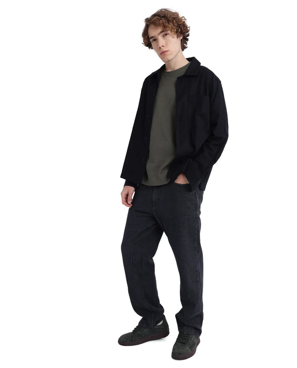 Rare Rabbit Men Kelos Olive Cotton Poly Fabric Short Sleeve Crew Neck Oversized Fit Cut and Sew T-Shirt