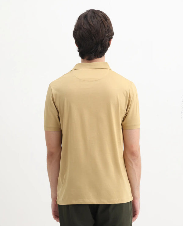 Rare Rabbit Mens Keneth Pastel Brown Short Sleeve Contrast Inner Placket Solid Polo-Tshirt