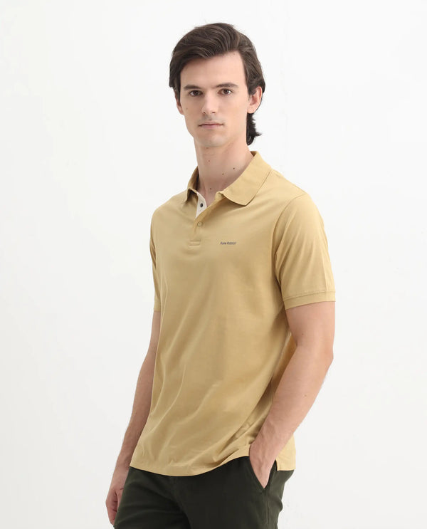 Rare Rabbit Mens Keneth Pastel Brown Short Sleeve Contrast Inner Placket Solid Polo-Tshirt