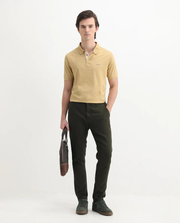 Rare Rabbit Mens Keneth Pastel Brown Short Sleeve Contrast Inner Placket Solid Polo-Tshirt