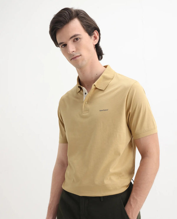 Rare Rabbit Mens Keneth Pastel Brown Short Sleeve Contrast Inner Placket Solid Polo-Tshirt