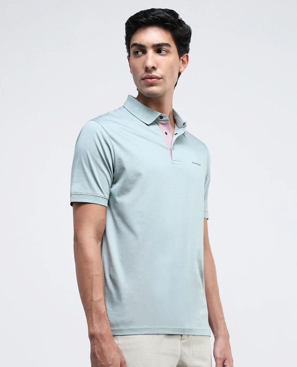 Rare Rabbit Mens Keneth Light Teal Short Sleeve Contrast Inner Placket Solid Polo-Tshirt