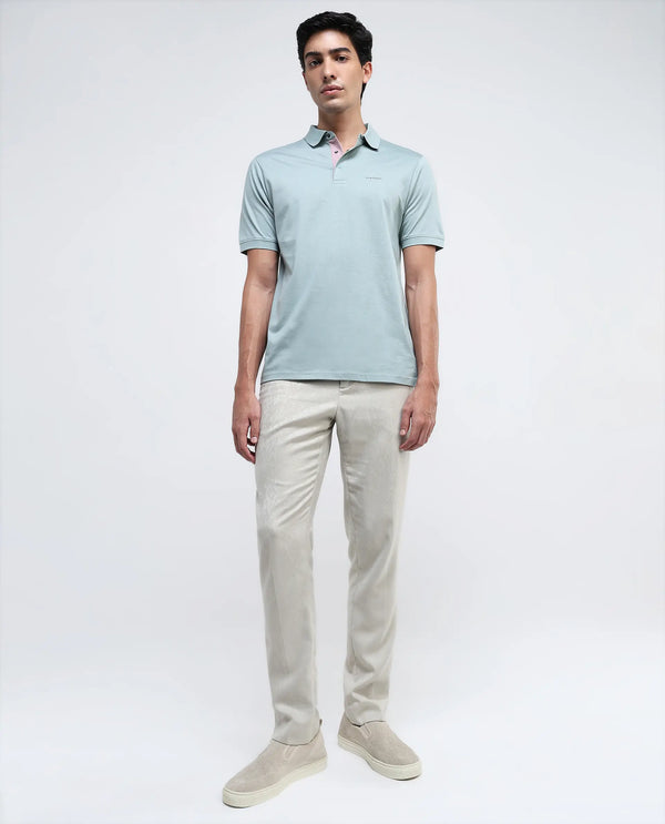 Rare Rabbit Mens Keneth Light Teal Short Sleeve Contrast Inner Placket Solid Polo-Tshirt