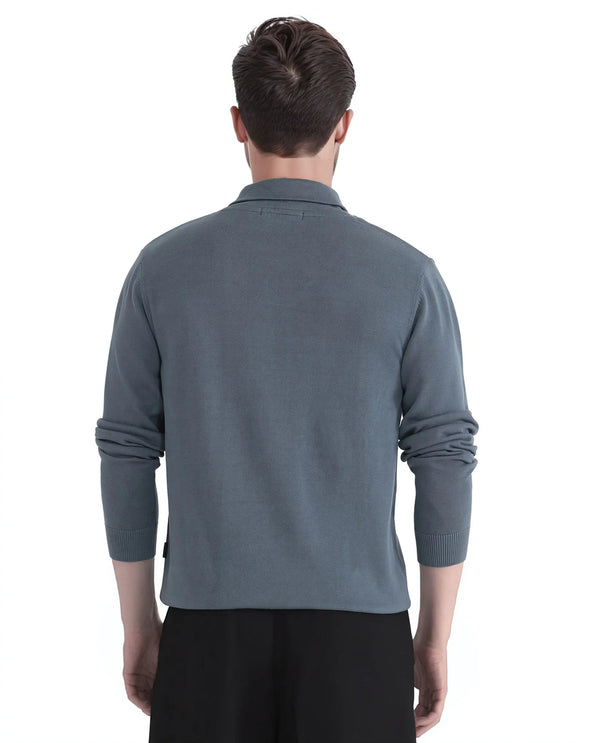 Rare Rabbit Men's Kenlay Dusky Turq Full Sleeve Collarless Regular Fit Plain Sweater