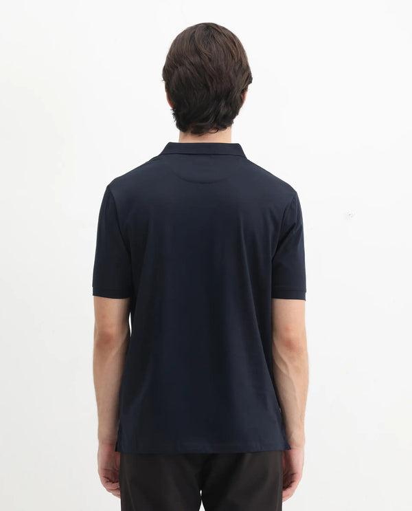 Rare Rabbit Mens Keneth Navy Short Sleeve Contrast Inner Placket Solid Polo-Tshirt