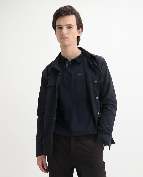 Rare Rabbit Mens Keneth Navy Short Sleeve Contrast Inner Placket Solid Polo-Tshirt
