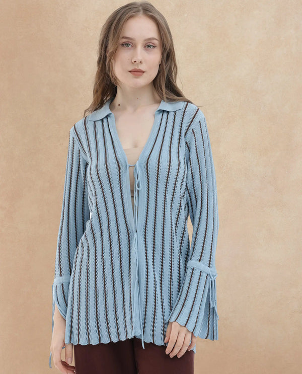 Rareism Womens Kentya Light Blue Shrug Collared Neck Solid