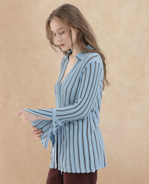 Rareism Womens Kentya Light Blue Shrug Collared Neck Solid