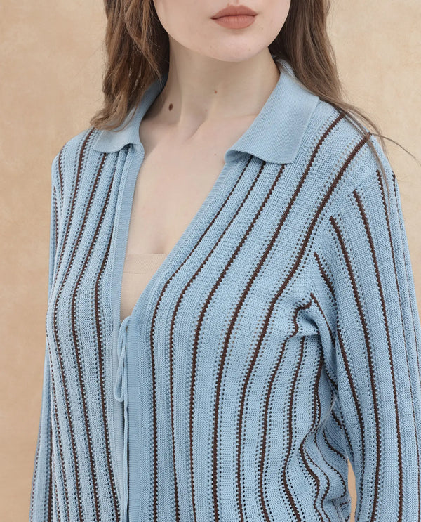Rareism Womens Kentya Light Blue Shrug Collared Neck Solid