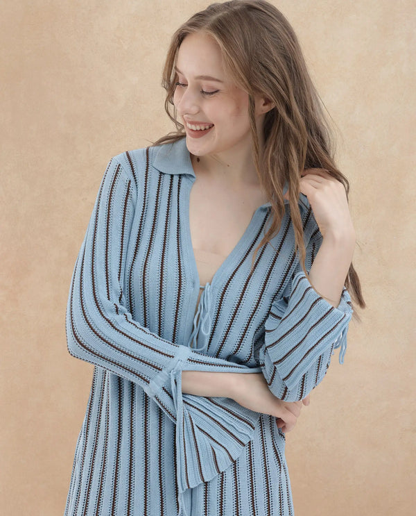 Rareism Womens Kentya Light Blue Shrug Collared Neck Solid