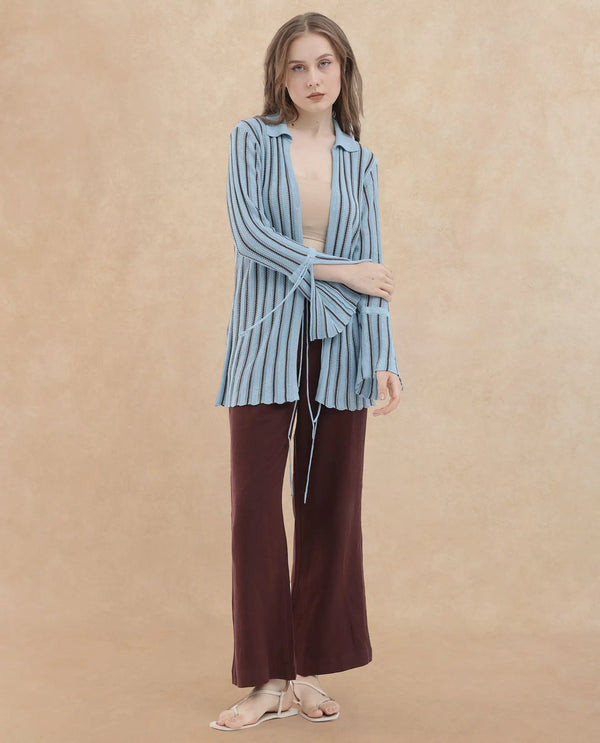 Rareism Womens Kentya Light Blue Shrug Collared Neck Solid