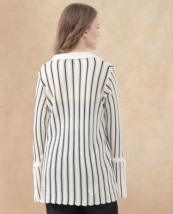 Rareism Women Kentya White Viscose Fabric Full Sleeves Tie-Up Closure Johnny Collar Regular Fit Plain Shrug