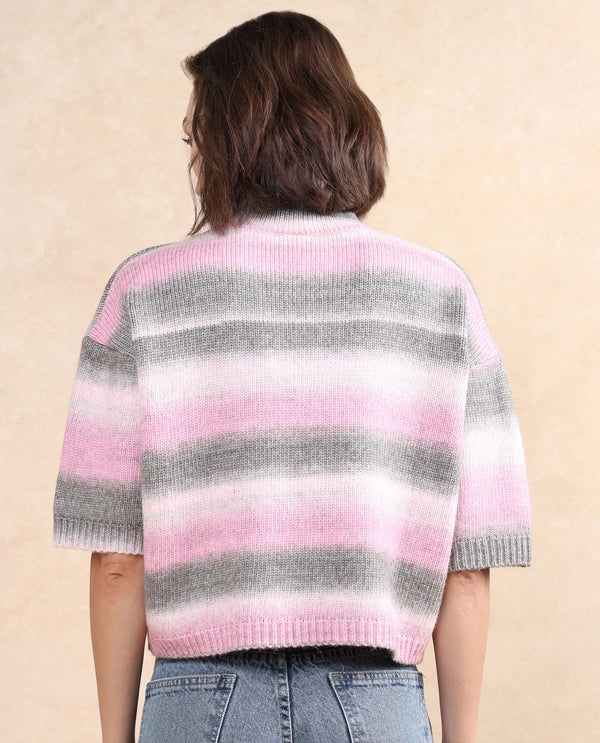 Rareism Women Kenty Pink Oversized Fit Plain Sweater
