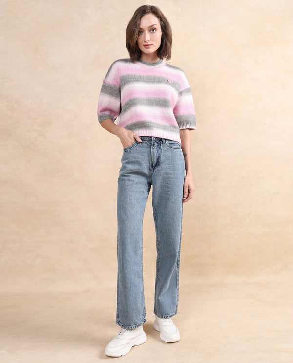Rareism Women Kenty Pink Oversized Fit Plain Sweater