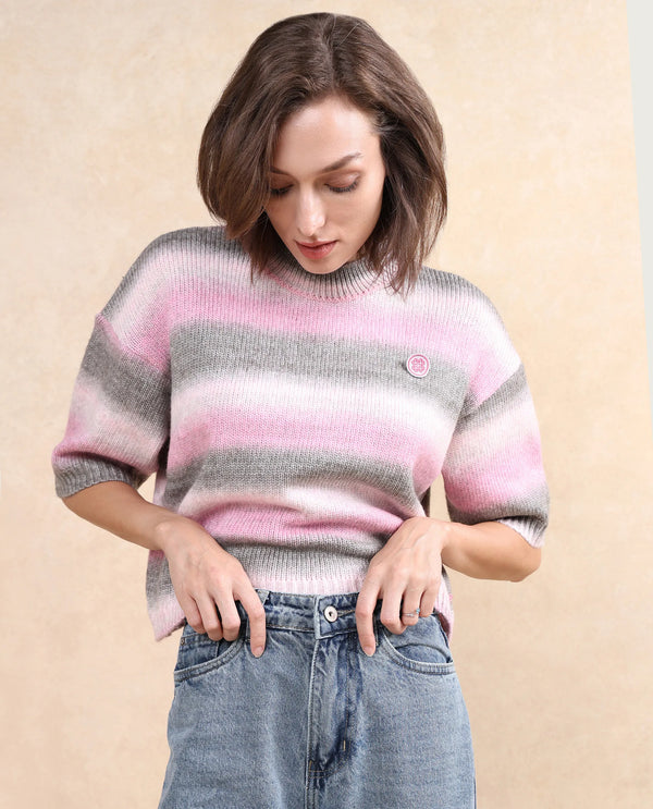 Rareism Women Kenty Pink Oversized Fit Plain Sweater
