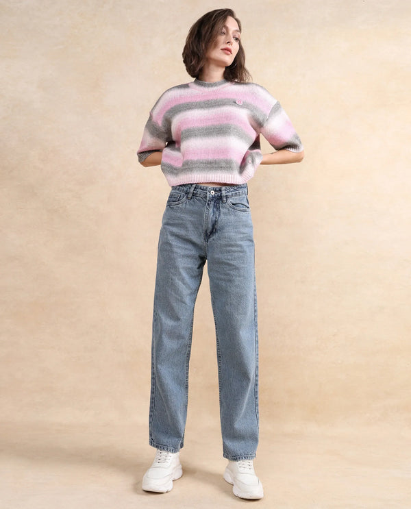 Rareism Women Kenty Pink Oversized Fit Plain Sweater