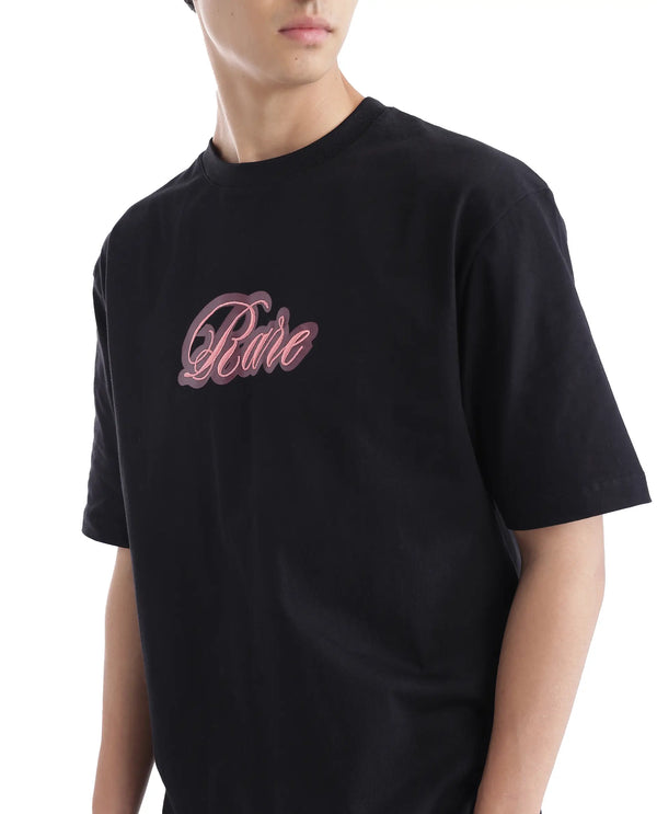 Rare Rabbit Men Kenzo Black Cotton Fabric Short Sleeve Crew Neck Oversized Fit Embroidered T-Shirt