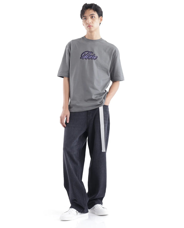 Rare Rabbit Men Kenzo Olive Cotton Fabric Short Sleeve Crew Neck Oversized Fit Embroidered T-Shirt