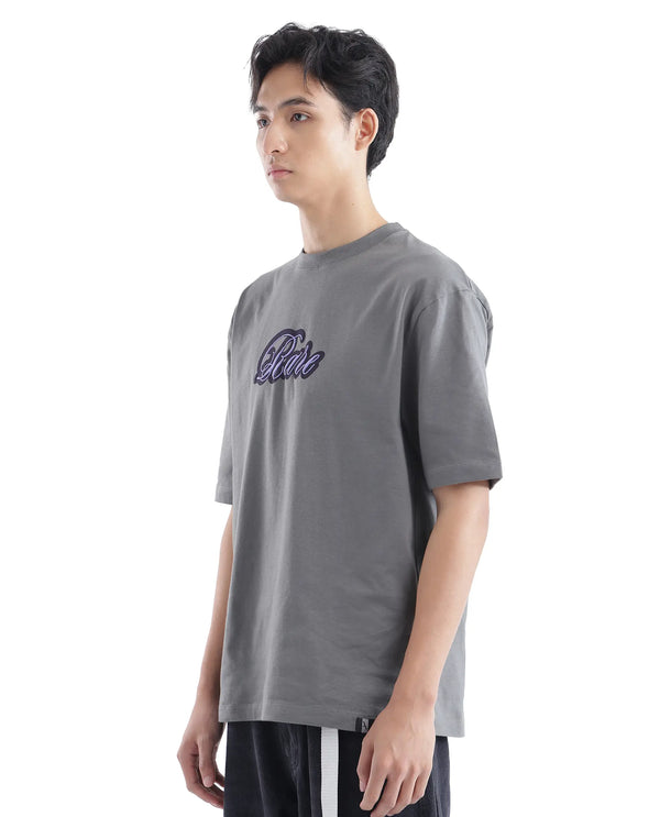 Rare Rabbit Men Kenzo Olive Cotton Fabric Short Sleeve Crew Neck Oversized Fit Embroidered T-Shirt