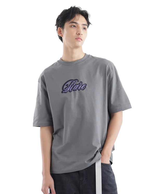 Rare Rabbit Men Kenzo Olive Cotton Fabric Short Sleeve Crew Neck Oversized Fit Embroidered T-Shirt