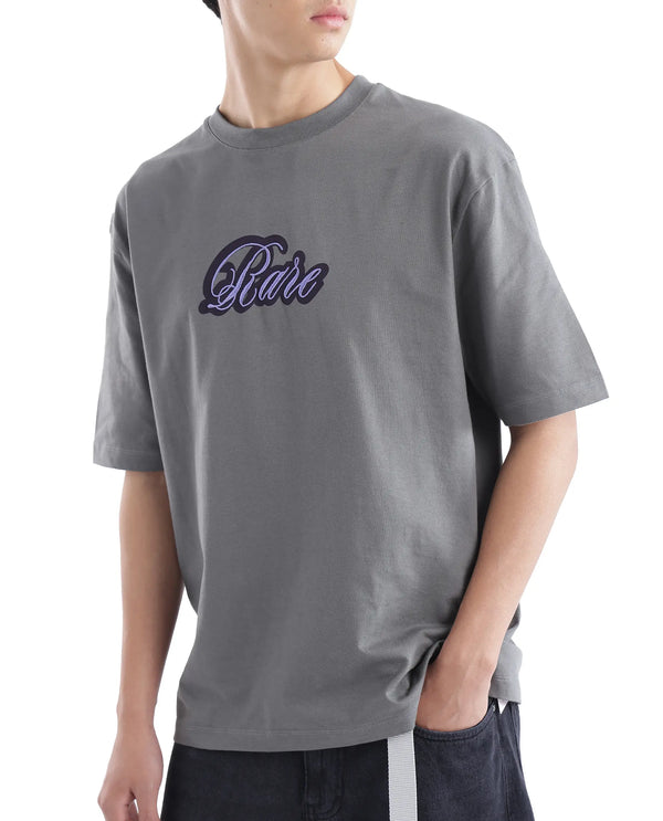 Rare Rabbit Men Kenzo Olive Cotton Fabric Short Sleeve Crew Neck Oversized Fit Embroidered T-Shirt