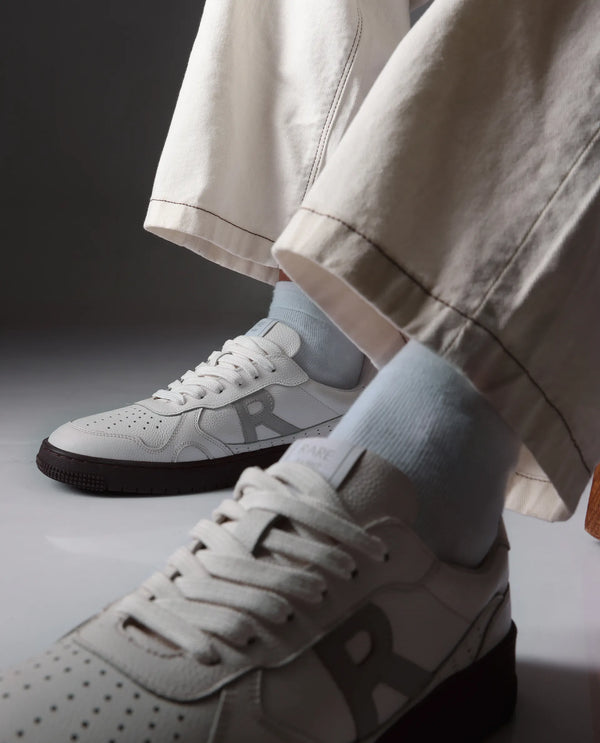 Rare Rabbit Men's Kepler Light Grey Genuine Leather Low-top Lace-up Sneaker Shoes