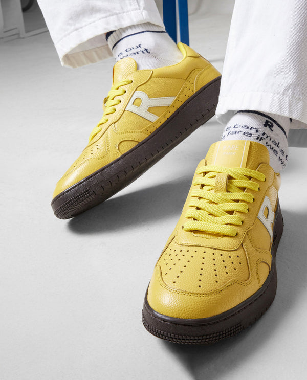 Rare Rabbit Men's Kepler Yellow Genuine Leather Low-top Lace-up Sneaker Shoes
