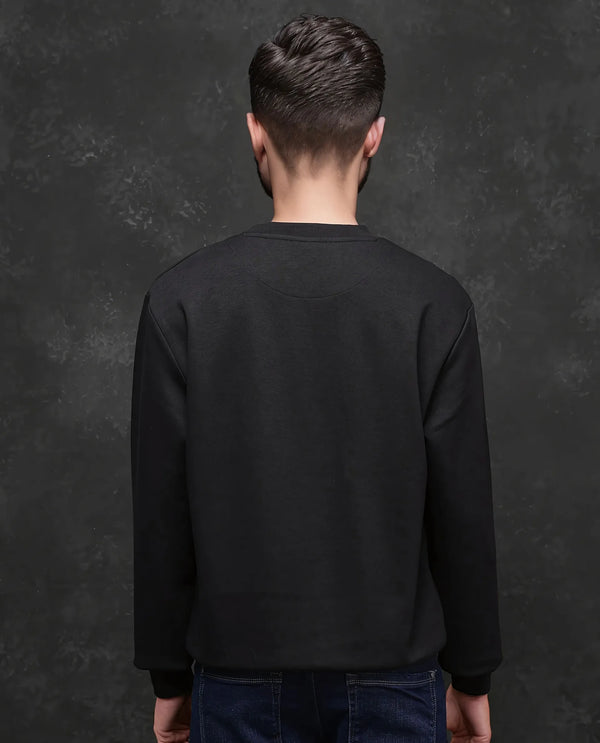 Rare Rabbit Men Kevon Black Cotton Poly Fabric Full Sleeve Plain Sweatshirt