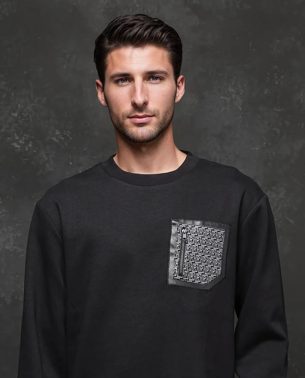 Rare Rabbit Men Kevon Black Cotton Poly Fabric Full Sleeve Plain Sweatshirt