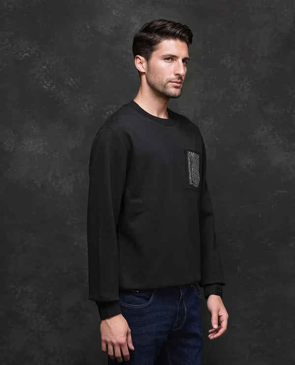 Rare Rabbit Men Kevon Black Cotton Poly Fabric Full Sleeve Plain Sweatshirt