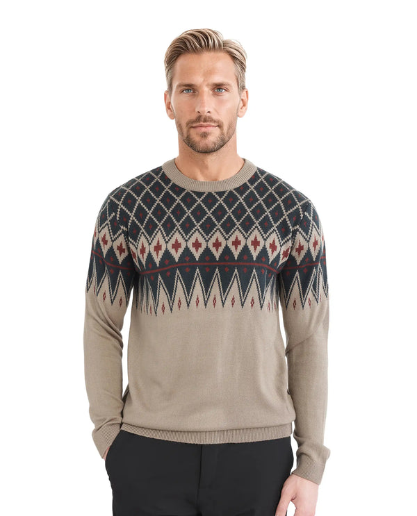 Rare Rabbit Men's Kezeck Light Brown Full Sleeve Crew Neck Regular Fit Argyle Sweater
