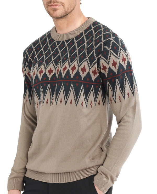 Rare Rabbit Men's Kezeck Light Brown Full Sleeve Crew Neck Regular Fit Argyle Sweater