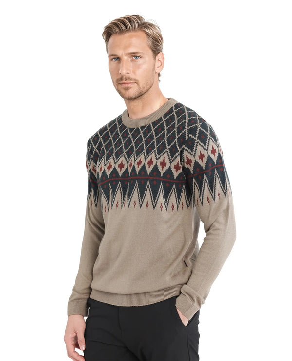 Rare Rabbit Men's Kezeck Light Brown Full Sleeve Crew Neck Regular Fit Argyle Sweater