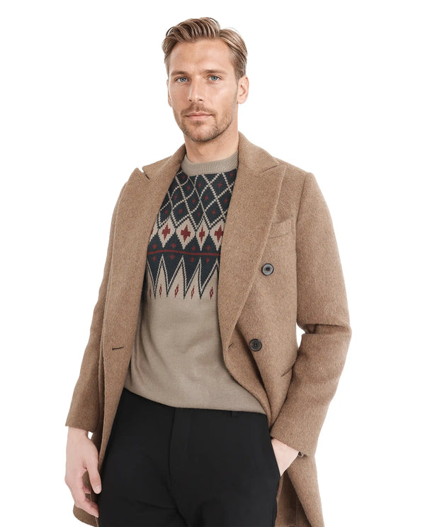 Rare Rabbit Men's Kezeck Light Brown Full Sleeve Crew Neck Regular Fit Argyle Sweater