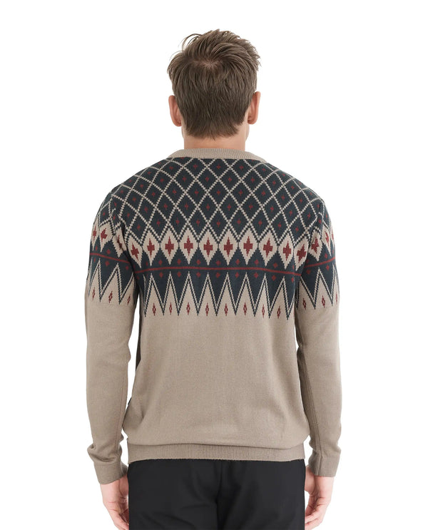 Rare Rabbit Men's Kezeck Light Brown Full Sleeve Crew Neck Regular Fit Argyle Sweater