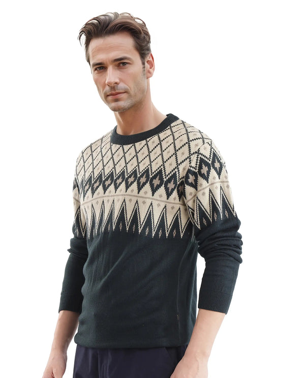 Rare Rabbit Men's Kezeck Navy Full Sleeve Crew Neck Regular Fit Argyle Sweater