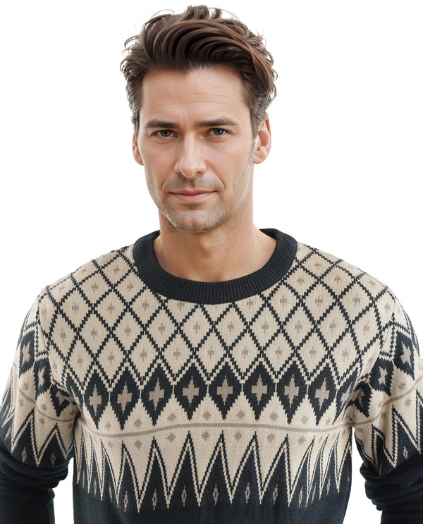 Rare Rabbit Men's Kezeck Navy Full Sleeve Crew Neck Regular Fit Argyle Sweater