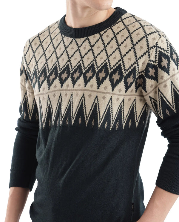 Rare Rabbit Men's Kezeck Navy Full Sleeve Crew Neck Regular Fit Argyle Sweater