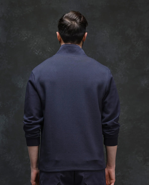 Rare Rabbit Men Kezi Navy Cotton Poly Fabric Full Sleeve Hooded Zip Closure Slim Fit Plain Sweatshirt
