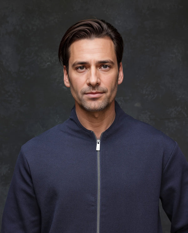 Rare Rabbit Men Kezi Navy Cotton Poly Fabric Full Sleeve Hooded Zip Closure Slim Fit Plain Sweatshirt