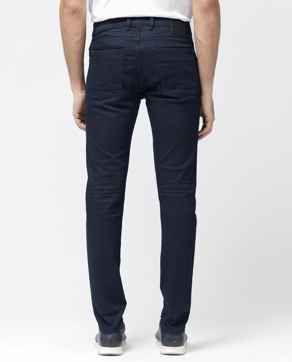 Rare Rabbit Men's Kiel Navy Regular Fit Mid Rise Rinse Wash With 3D Whiskers Jeans