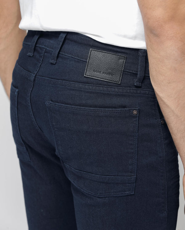 Rare Rabbit Men's Kiel Navy Regular Fit Mid Rise Rinse Wash With 3D Whiskers Jeans