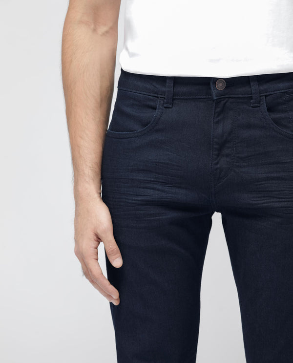 Rare Rabbit Men's Kiel Navy Regular Fit Mid Rise Rinse Wash With 3D Whiskers Jeans