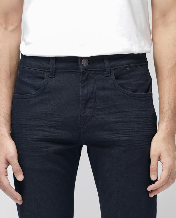 Rare Rabbit Men's Kiel Navy Regular Fit Mid Rise Rinse Wash With 3D Whiskers Jeans