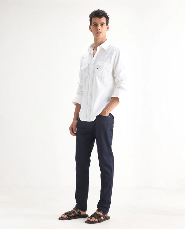 Rare Rabbit Men's Kiel Navy Regular Fit Mid Rise Rinse Wash With 3D Whiskers Jeans