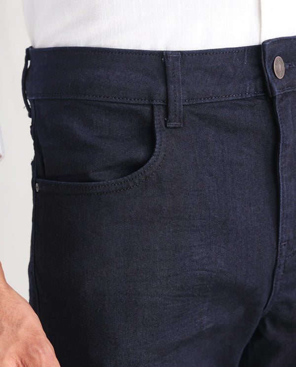 Rare Rabbit Men's Kiel Navy Regular Fit Mid Rise Rinse Wash With 3D Whiskers Jeans