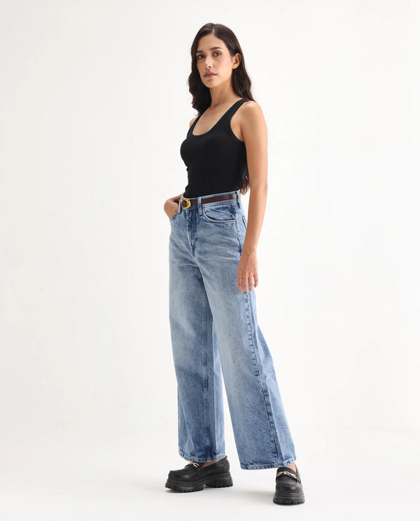 Rareism Women Kikoa Light Blue Cotton Fabric Plain Jeans