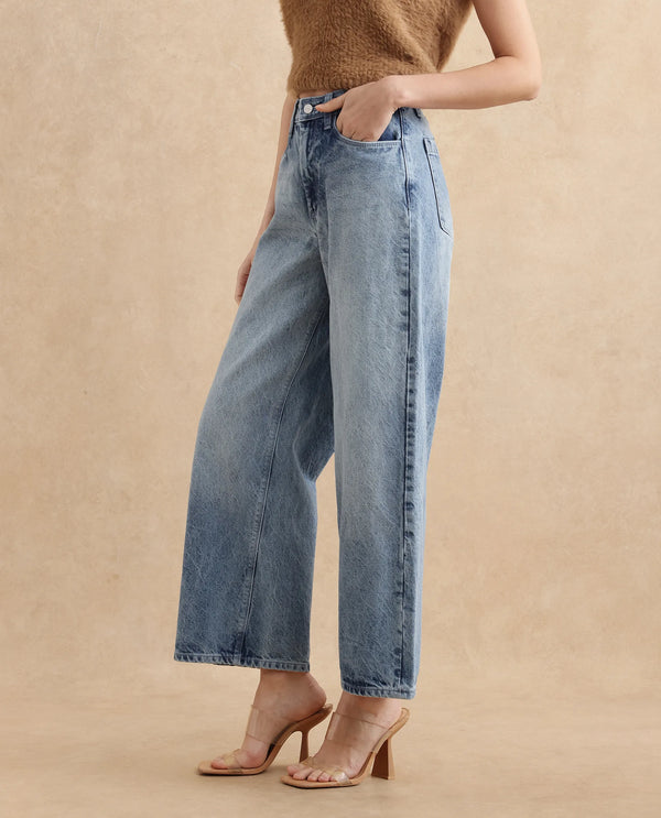 Rareism Women Kikoa Light Blue Cotton Fabric Plain Jeans