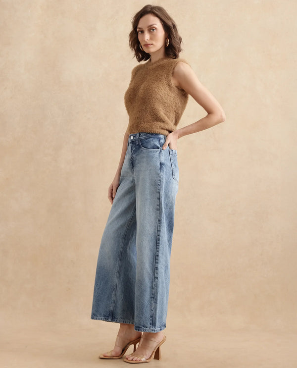 Rareism Women Kikoa Light Blue Cotton Fabric Plain Jeans